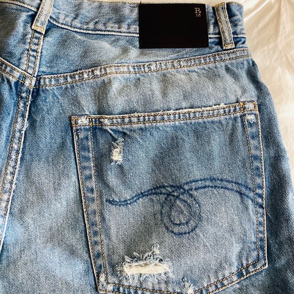 R13 Light Blue Distressed Jean Shorts - Picture 4 of 6